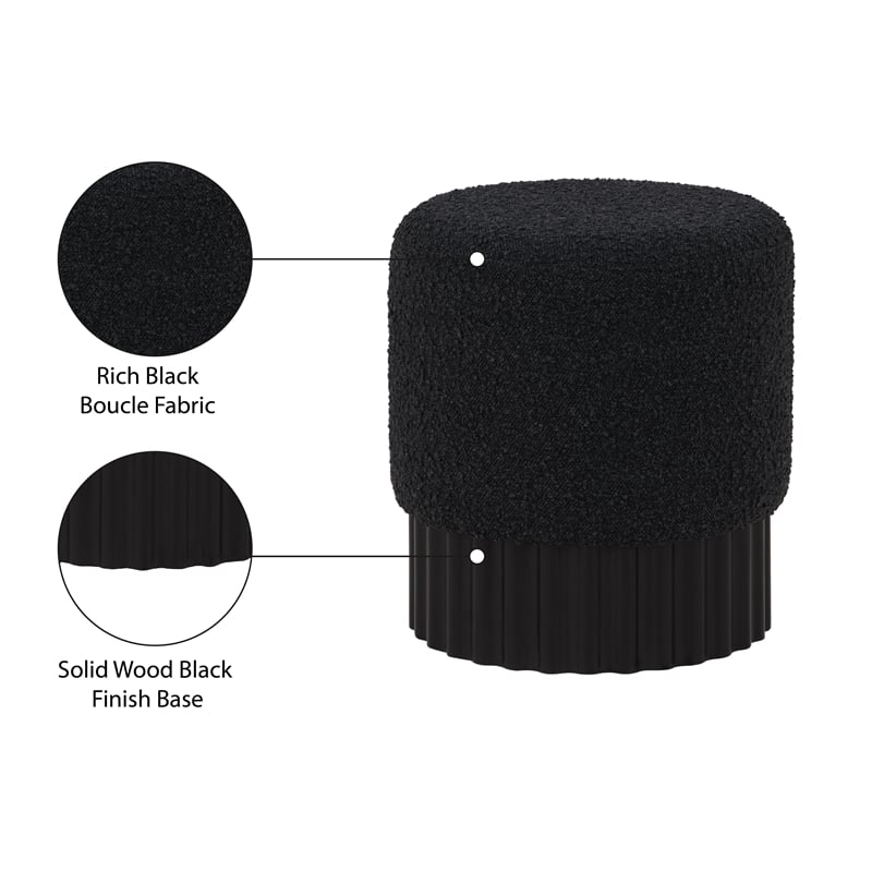 Meridian Furniture Veranda Boucle Fabric Ottoman/Stool in Rich Black
