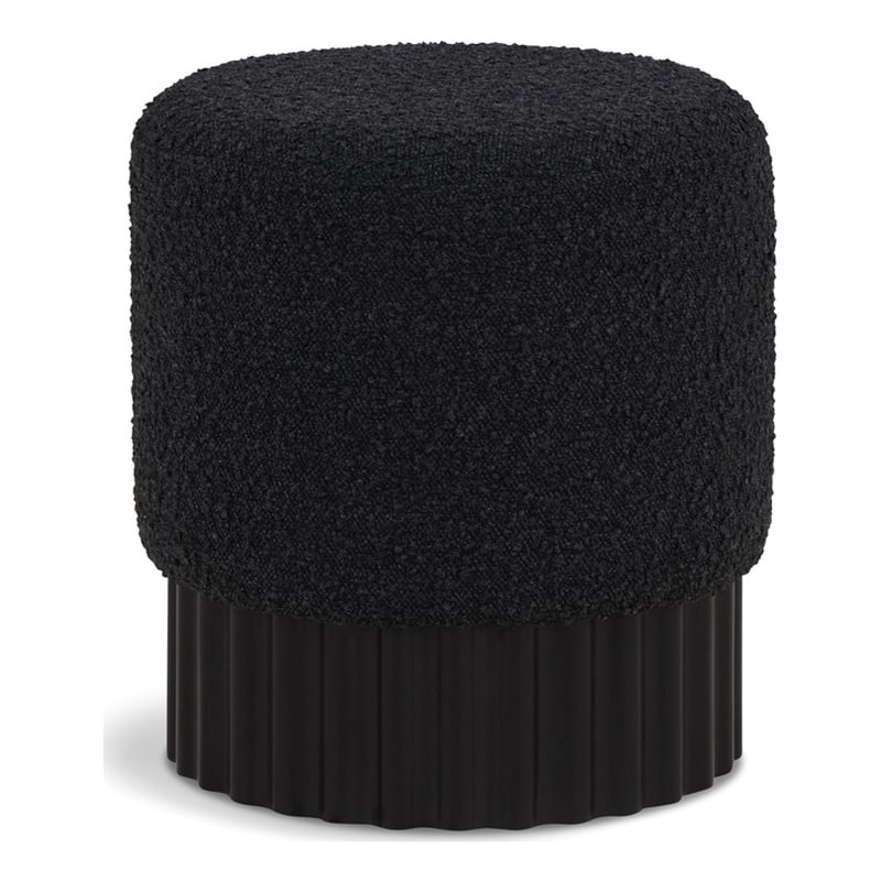 Meridian Furniture Veranda Boucle Fabric Ottoman/Stool in Rich Black