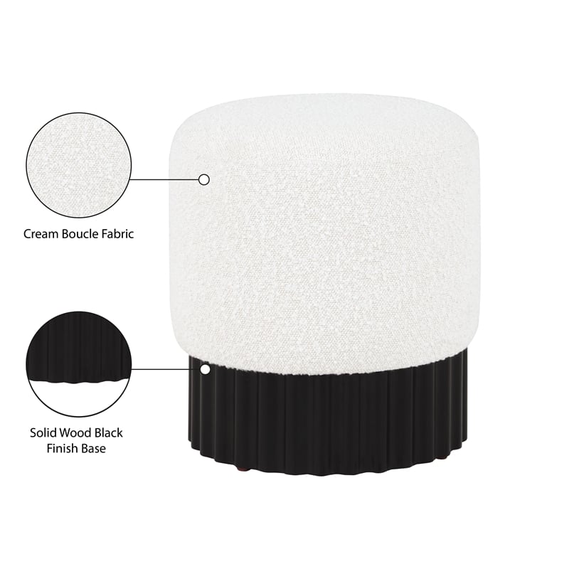 Meridian Furniture Veranda Boucle Fabric Ottoman/Stool in Cream/Black