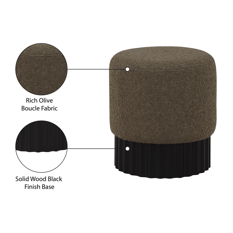 Meridian Furniture Veranda Boucle Fabric Ottoman/Stool in Olive/Black