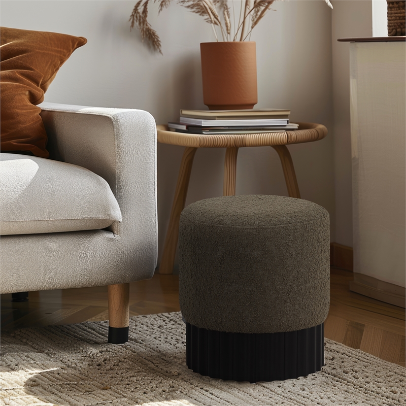 Meridian Furniture Veranda Boucle Fabric Ottoman/Stool in Olive/Black
