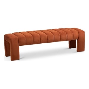 Meridian Furniture Andaz 17.5&quot Velvet & Solid Wood Bench in Cognac
