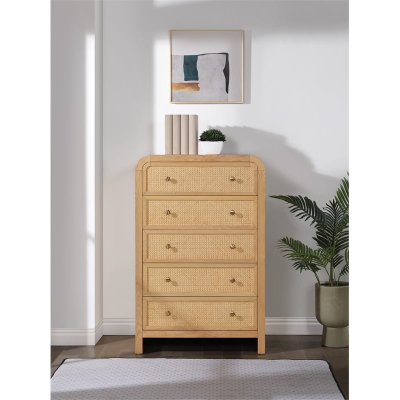 Meridian Furniture Siena Natural Ash Wood and Natural Cane Chest