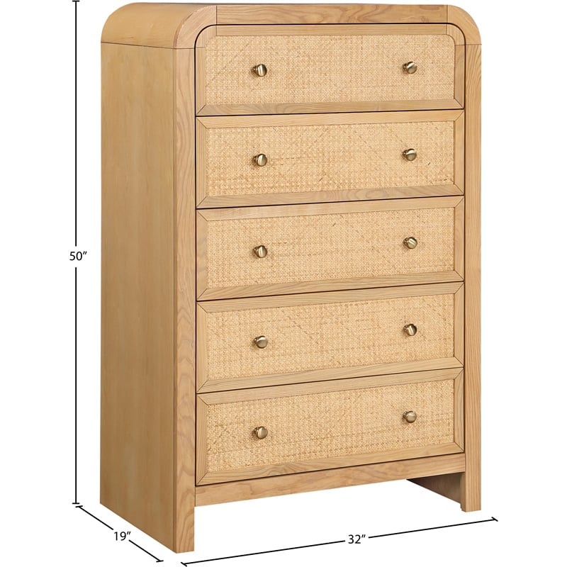 Meridian Furniture Siena Natural Ash Wood and Natural Cane Chest