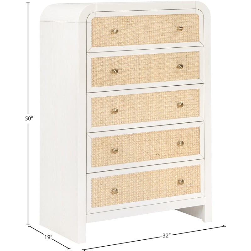 Meridian Furniture Siena White Ash Wood and Natural Cane Chest