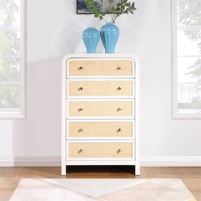 Meridian Furniture Siena White Ash Wood and Natural Cane Chest