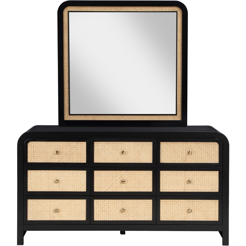 Meridian Furniture Siena Black Ash Wood and Natural Cane Dresser