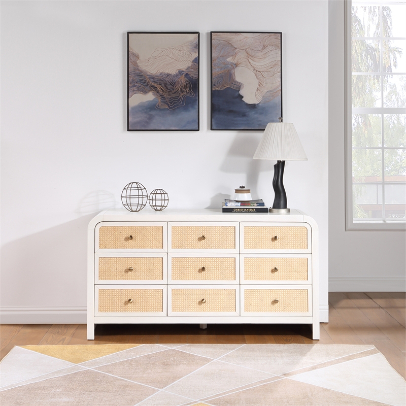 Meridian Furniture Siena White Ash Wood and Natural Cane Dresser