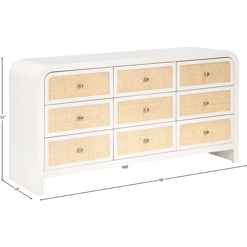 Meridian Furniture Siena White Ash Wood and Natural Cane Dresser