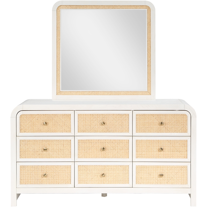 Meridian Furniture Siena White Ash Wood and Natural Cane Dresser