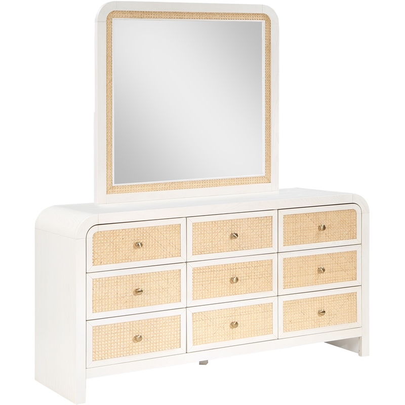 Meridian Furniture Siena White Ash Wood and Natural Cane Dresser