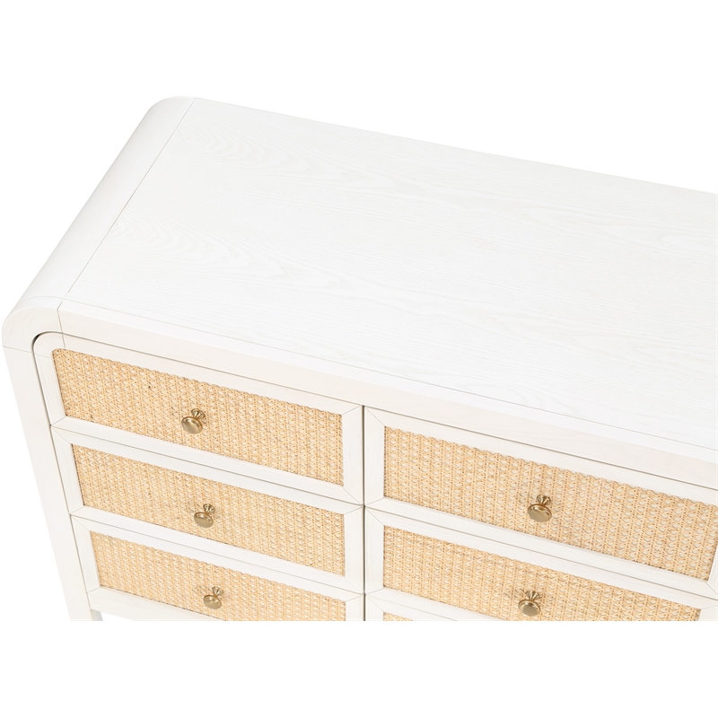 Meridian Furniture Siena White Ash Wood and Natural Cane Dresser