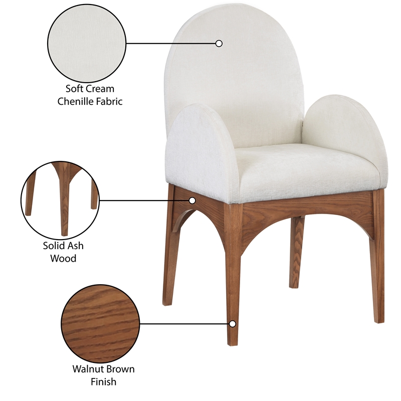 Meridian Furniture Waldorf Cream Chenille Fabric Dining Arm Chair