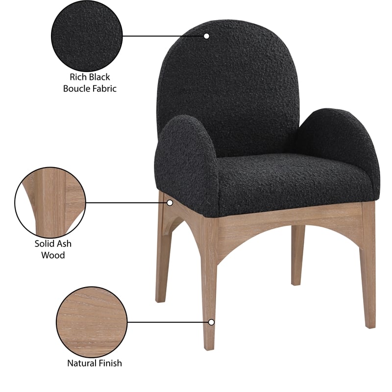 Meridian Furniture Waldorf Black Boucle Fabric Dining Arm Chair