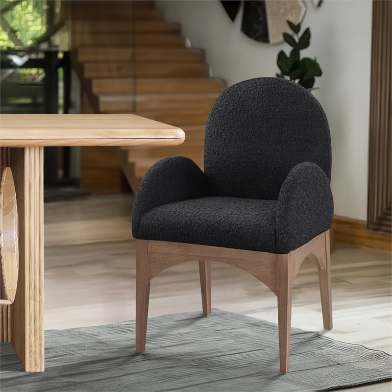 Meridian Furniture Waldorf Black Boucle Fabric Dining Arm Chair