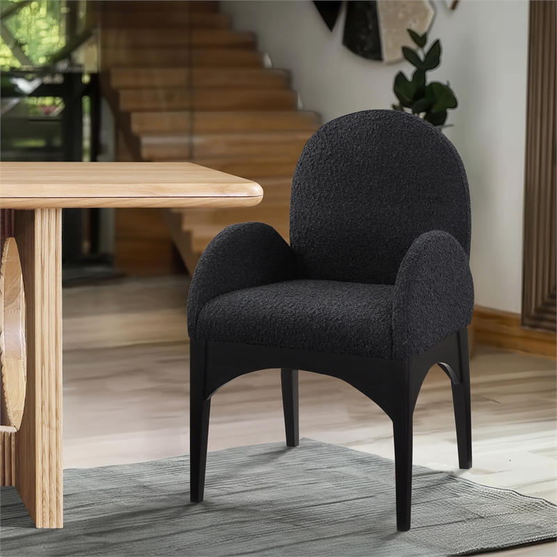 Meridian Furniture Waldorf Black Boucle Fabric Dining Arm Chair