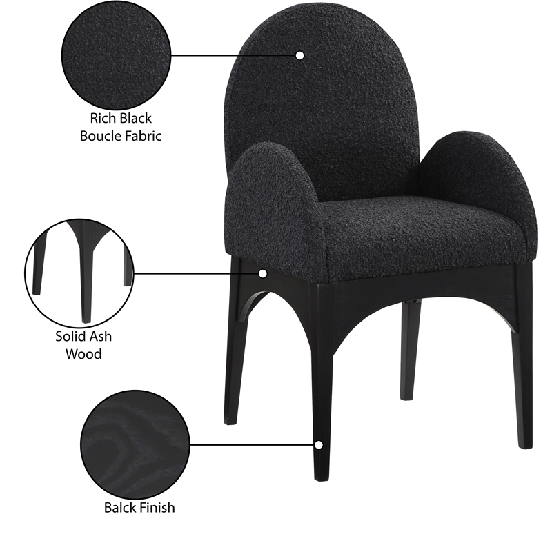 Meridian Furniture Waldorf Black Boucle Fabric Dining Arm Chair