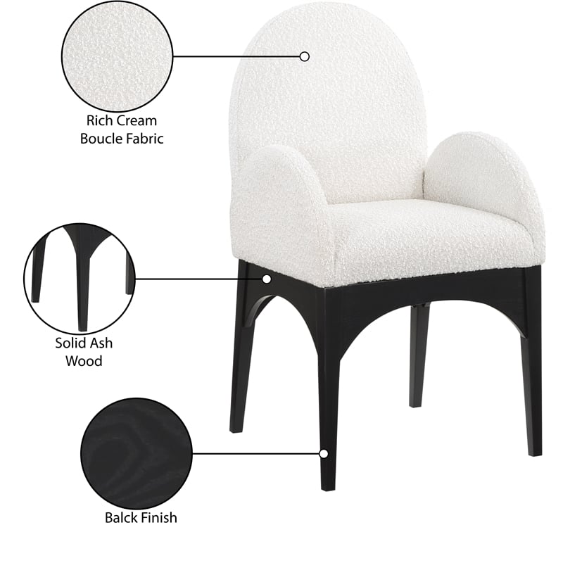 Meridian Furniture Waldorf Cream Boucle Fabric Dining Arm Chair