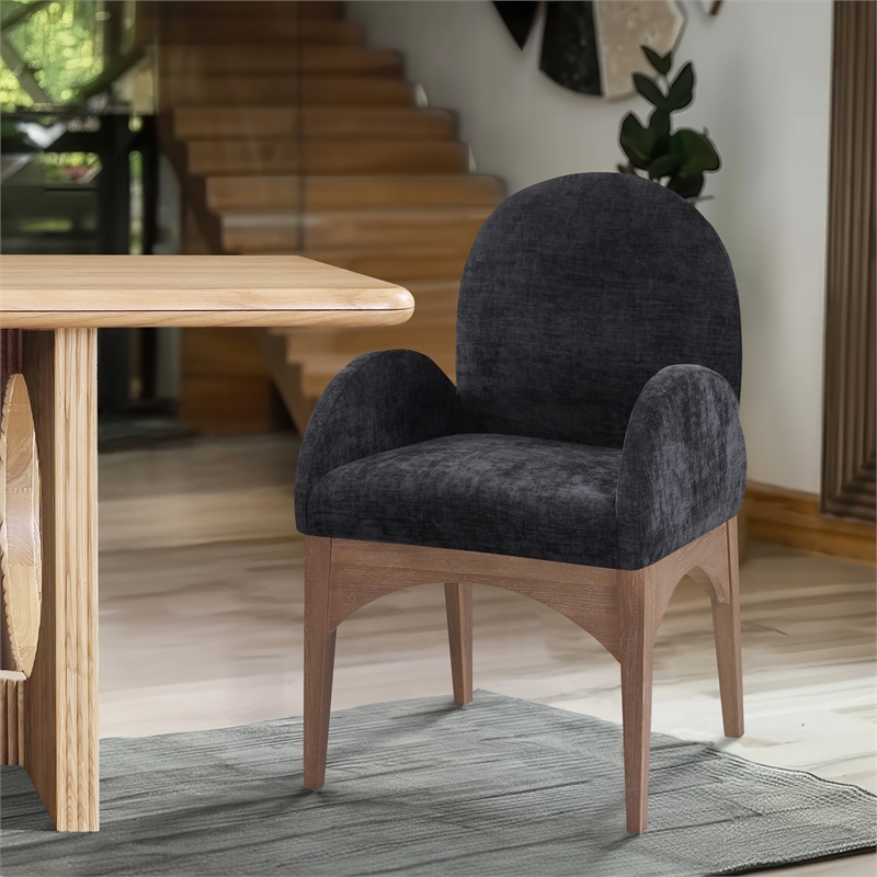 Meridian Furniture Waldorf Black Chenille Fabric Dining Arm Chair