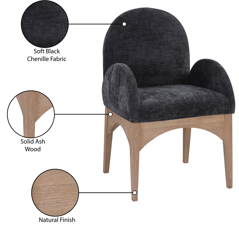 Meridian Furniture Waldorf Black Chenille Fabric Dining Arm Chair
