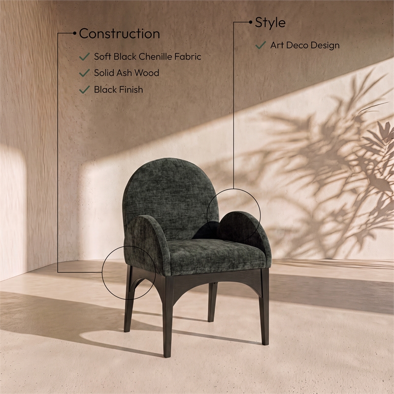 Meridian Furniture Waldorf Black Chenille Fabric Dining Arm Chair