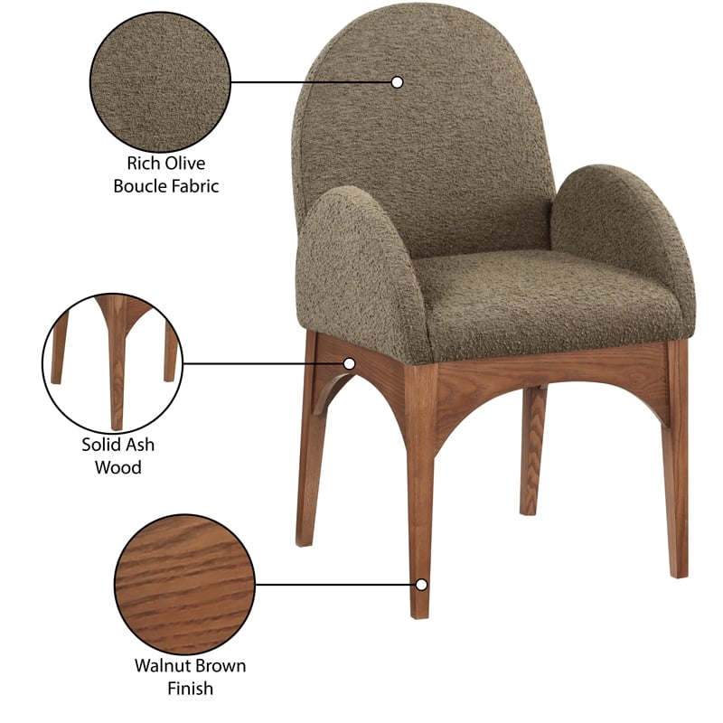 Meridian Furniture Waldorf Olive Boucle Fabric Dining Arm Chair
