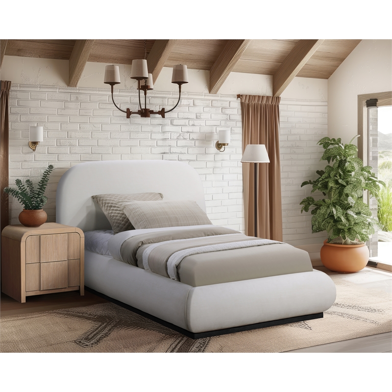 Meridian Furniture Vaughn Cream Linen Textured Fabric Twin Bed