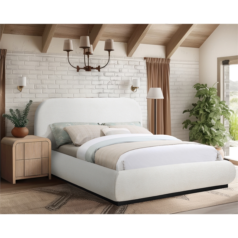 Meridian Furniture Vaughn Cream Boucle Fabric Full Bed