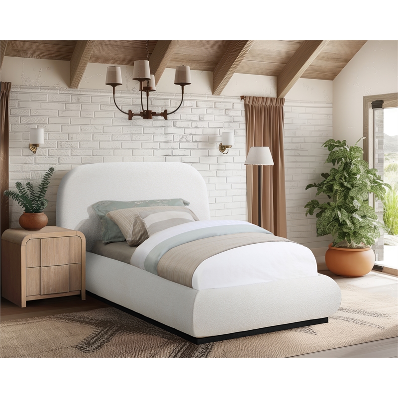Meridian Furniture Vaughn Cream Boucle Fabric Twin Bed