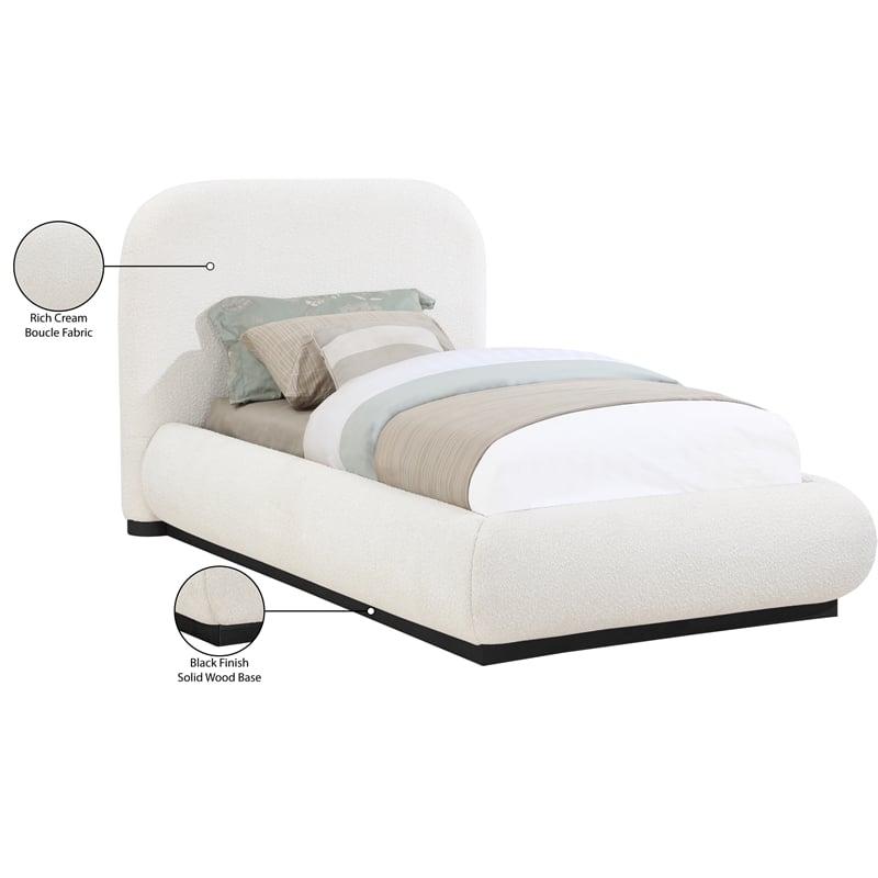 Meridian Furniture Vaughn Cream Boucle Fabric Twin Bed