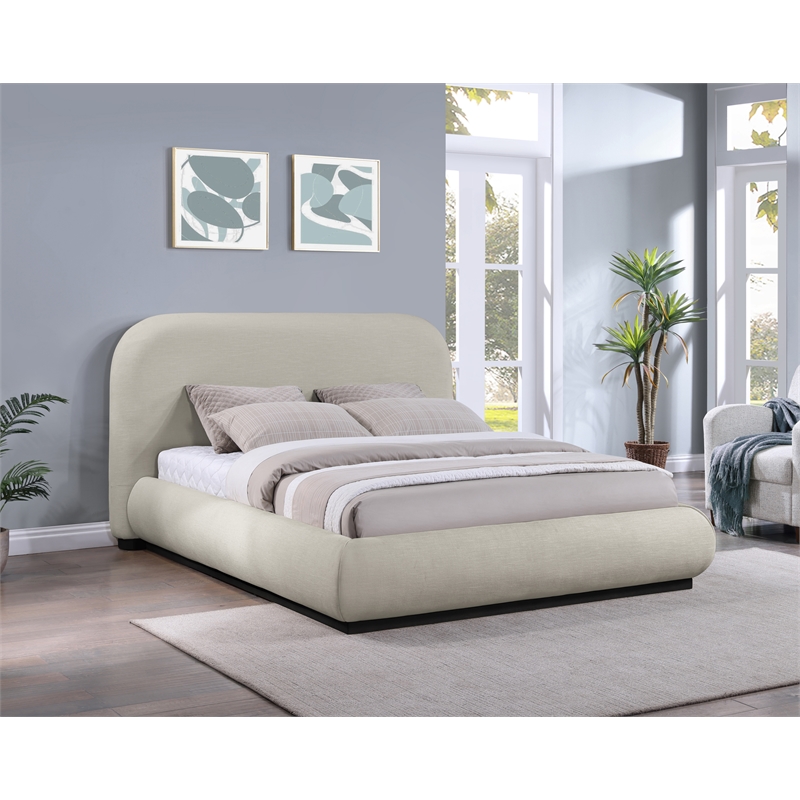Meridian Furniture Vaughn Beige Chenille Fabric Queen Bed