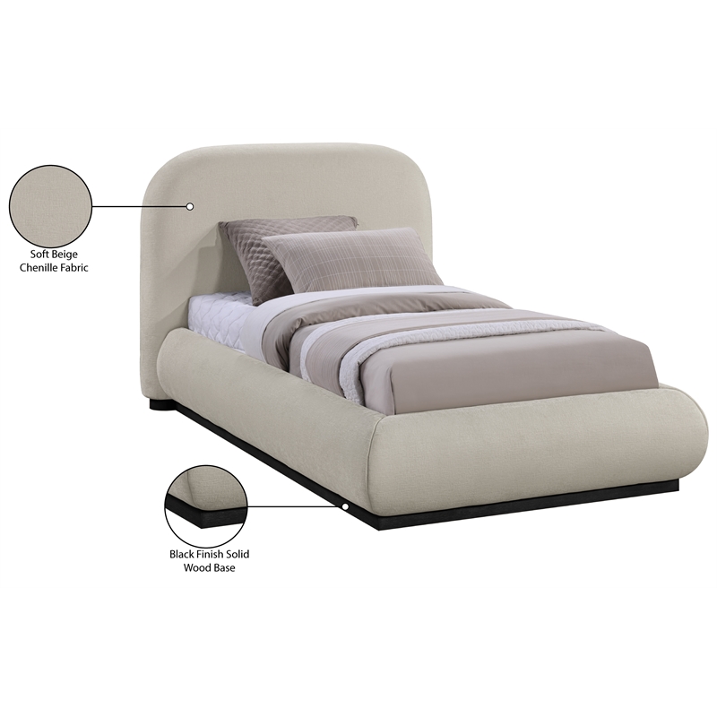 Meridian Furniture Vaughn Beige Chenille Fabric Twin Bed