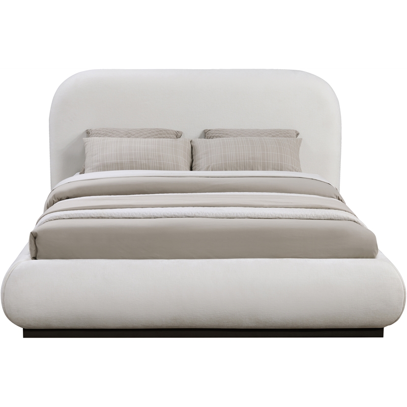 Meridian Furniture Vaughn Cream Chenille Fabric Queen Bed