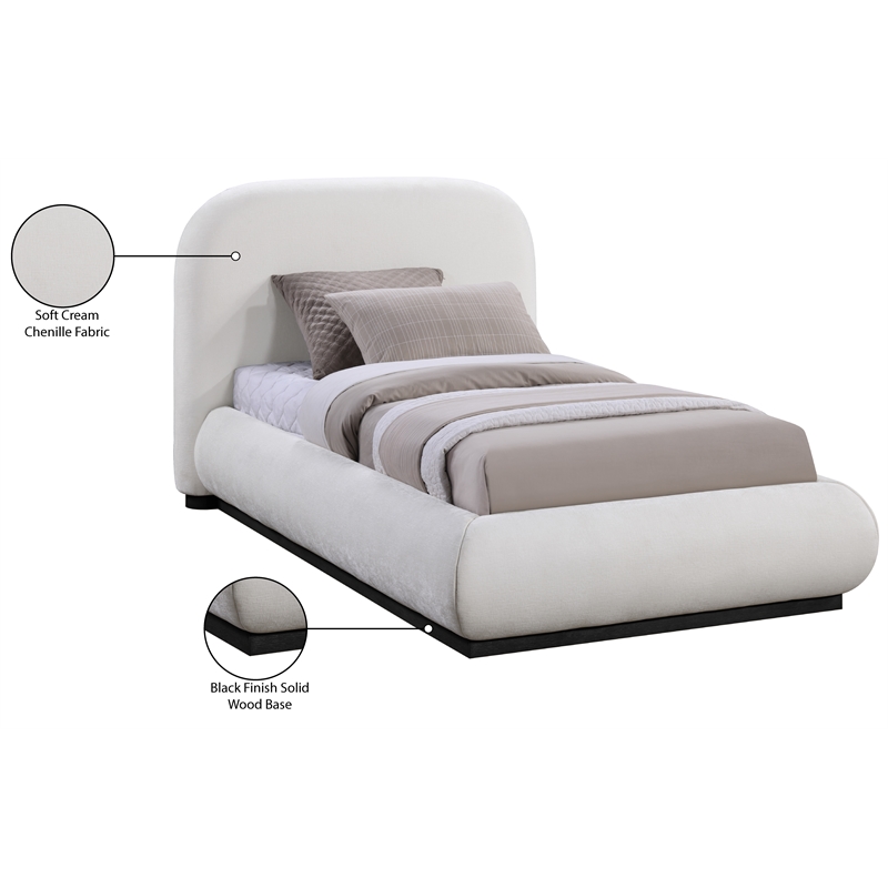 Meridian Furniture Vaughn Cream Chenille Fabric Twin Bed