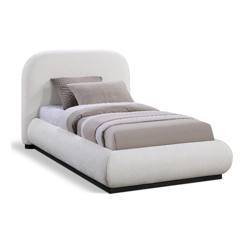 Meridian Furniture Vaughn Cream Chenille Fabric Twin Bed