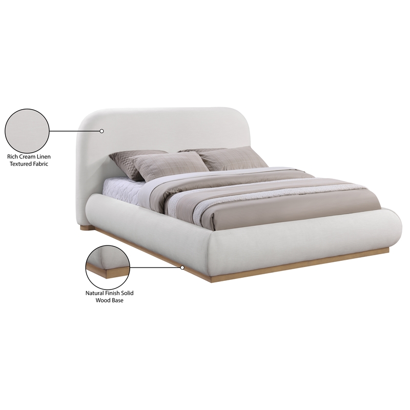Meridian Furniture Vaughn Cream Linen Textured Fabric King Bed