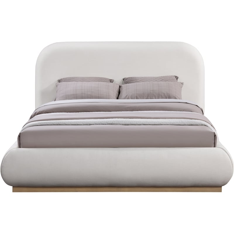 Meridian Furniture Vaughn Cream Linen Textured Fabric Queen Bed