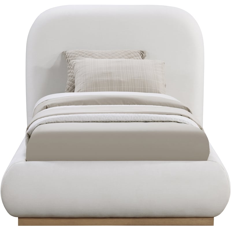 Meridian Furniture Vaughn Cream Linen Textured Fabric Twin Bed