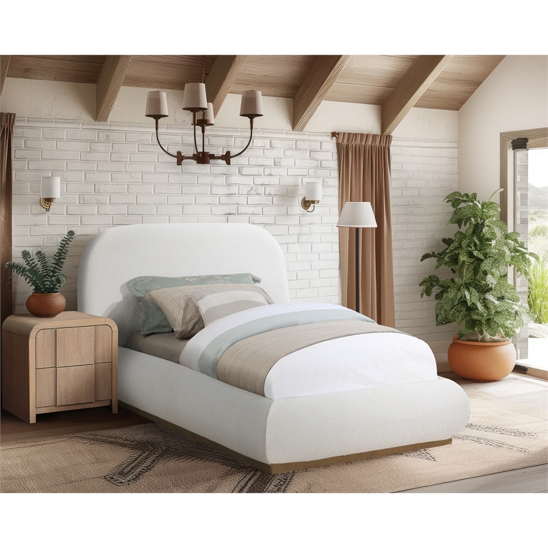 Meridian Furniture Vaughn Cream Boucle Fabric Twin Bed