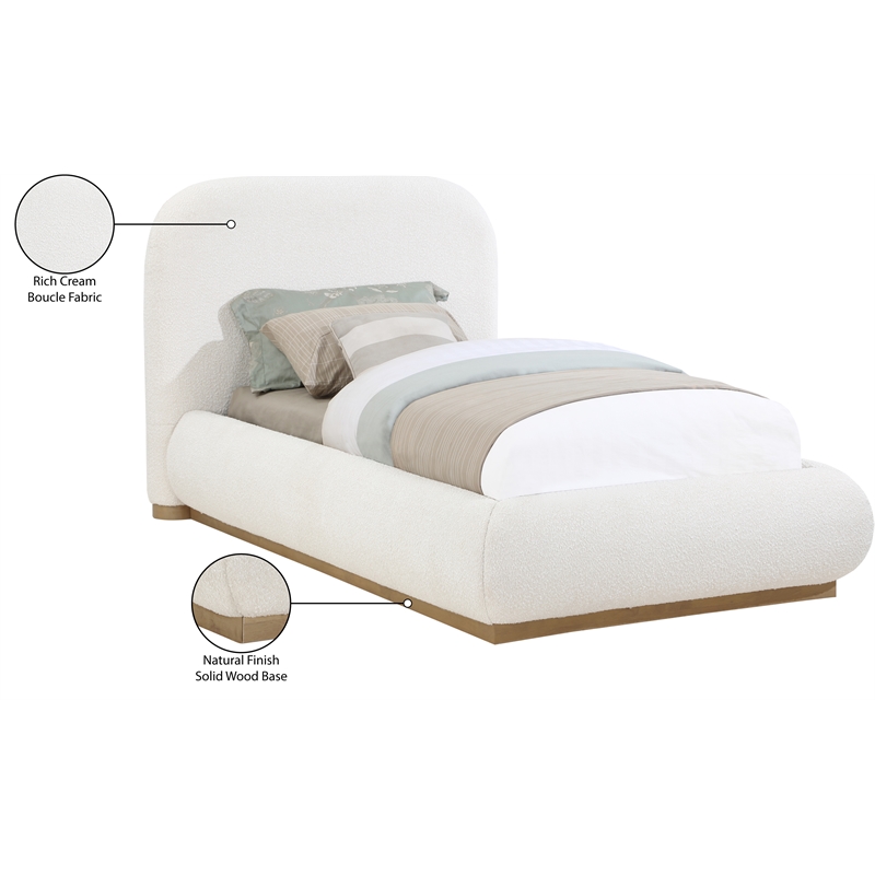 Meridian Furniture Vaughn Cream Boucle Fabric Twin Bed