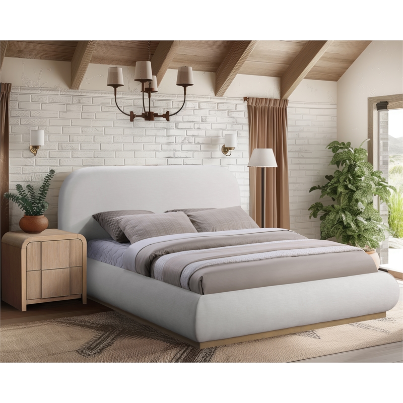 Meridian Furniture Vaughn Cream Chenille Fabric Full Bed