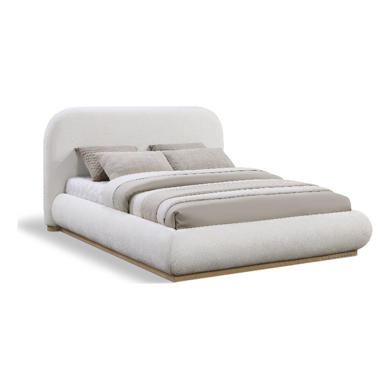 Meridian Furniture Vaughn Cream Chenille Fabric Queen Bed