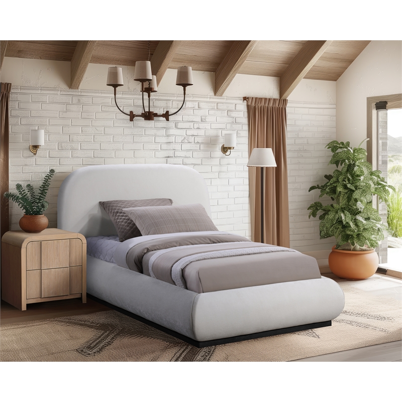 Meridian Furniture Vaughn Cream Chenille Fabric Twin Bed