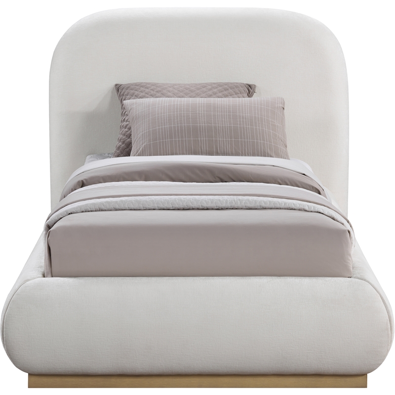 Meridian Furniture Vaughn Cream Chenille Fabric Twin Bed