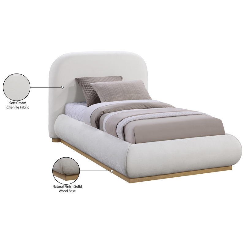 Meridian Furniture Vaughn Cream Chenille Fabric Twin Bed