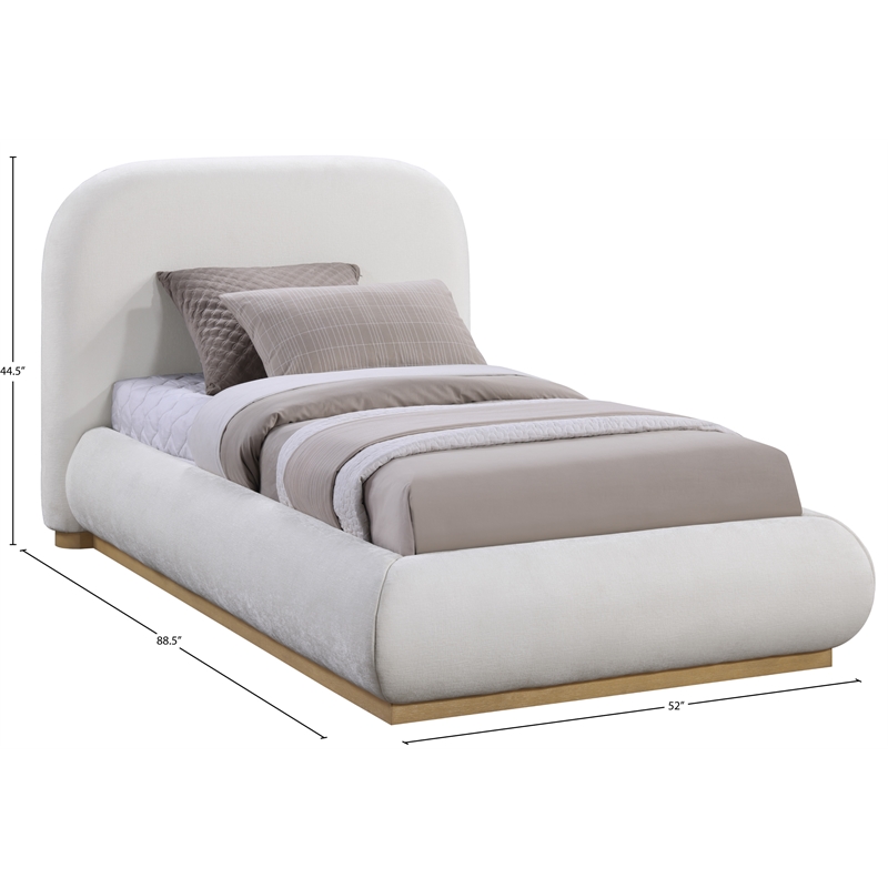 Meridian Furniture Vaughn Cream Chenille Fabric Twin Bed