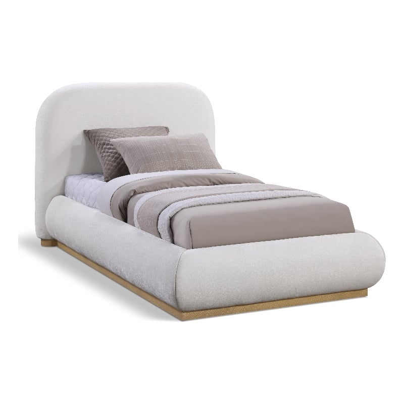 Meridian Furniture Vaughn Cream Chenille Fabric Twin Bed