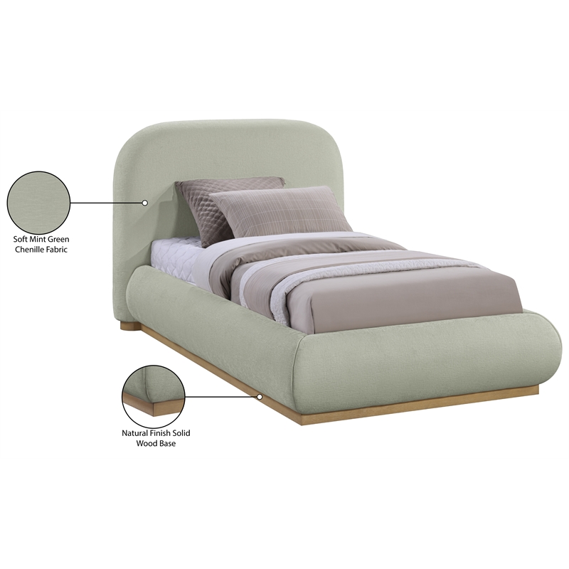 Meridian Furniture Vaughn Mint Chenille Fabric Twin Bed