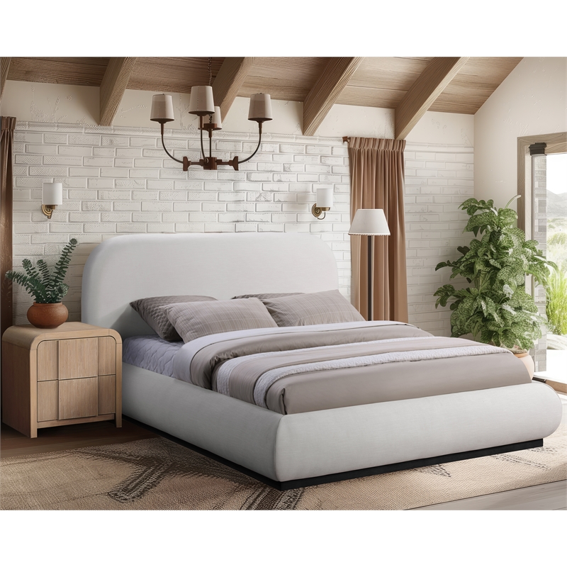 Meridian Furniture Vaughn Cream Linen Textured Fabric King Bed