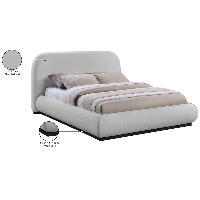 Meridian Furniture Vaughn Grey Chenille Fabric Queen Bed